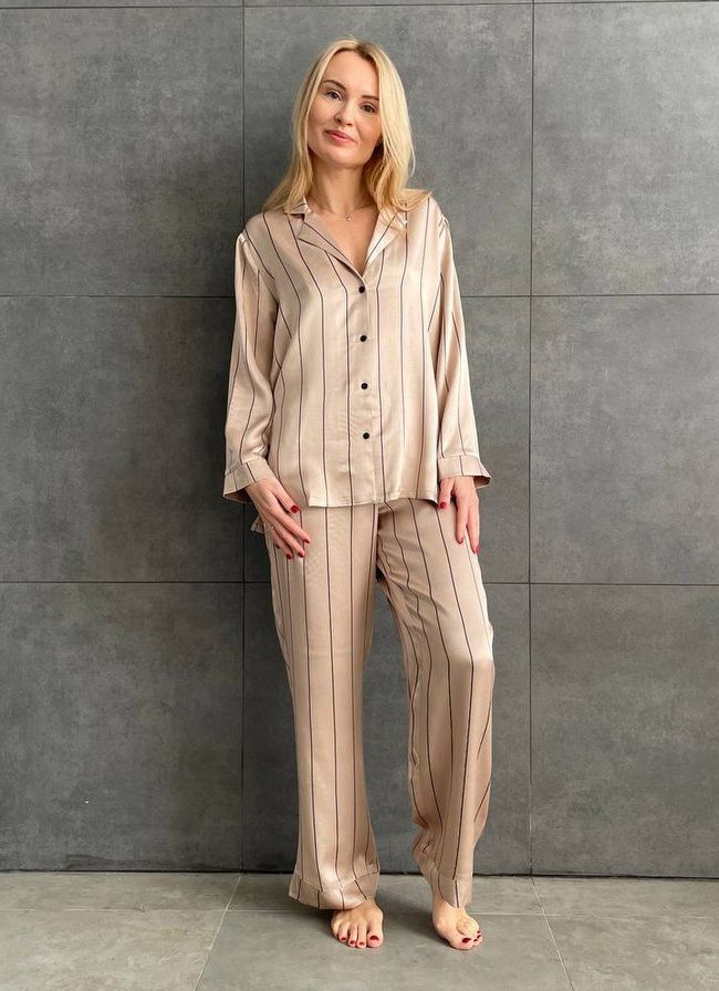 Pajama-style suit "Black Stripe on Beige", L