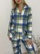 Warm women's pajamas with a jacket made of flannel, blue and green checkered, home wear, S