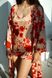 Golden kimono robe with red flowers from Italian viscose, S