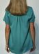 Turquoise blouse with short sleeves and a V-neck, universal style, S