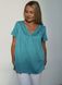 Turquoise blouse with short sleeves and a V-neck, universal style, S