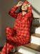 Women's pajamas warm in a pomegranate cage made of Italian flannel, home clothes, One size