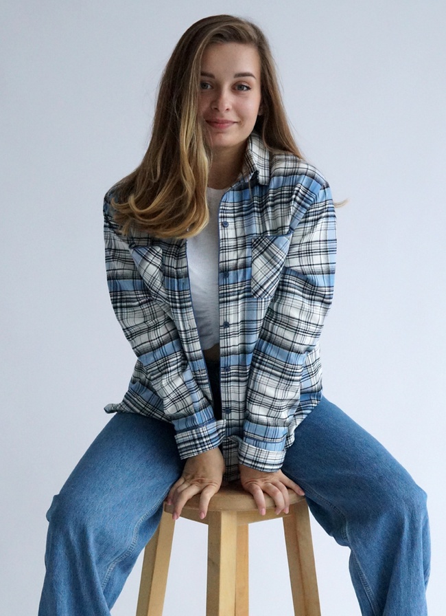 Women's shirt made of Italian flannel blue and white checkered, S