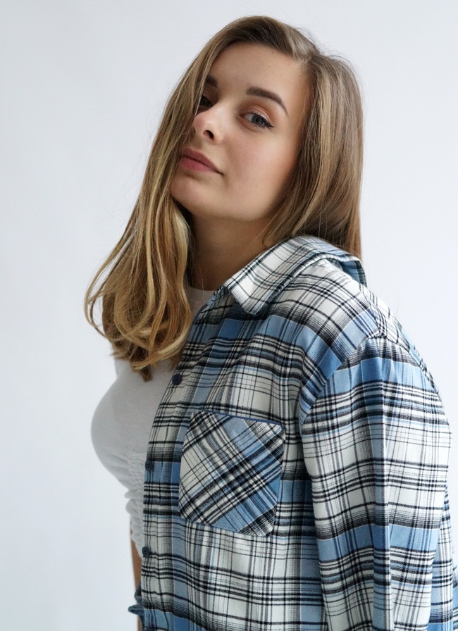 Women's shirt made of Italian flannel blue and white checkered, S