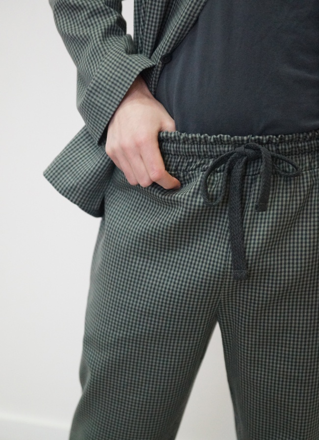 Men's pajamas made of Italian flannel in an olive small cage, home clothes, *S-6XL(10 days)