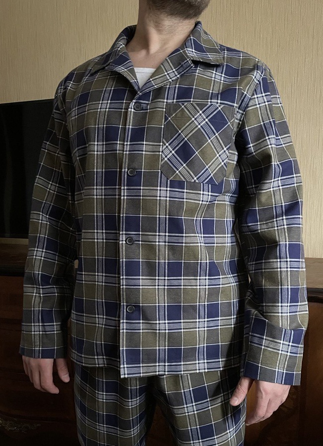 Men's pajamas made of Italian flannel, checkered blue and khaki, home wear, *S-6XL(10 days)