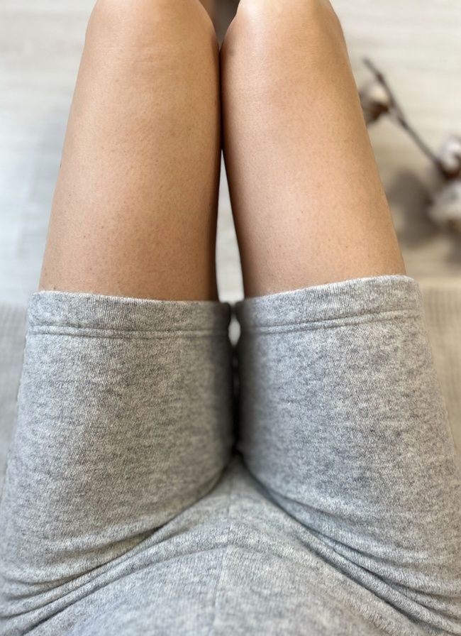 Women's warm knitted wool shorts with angora light grey melange, Gray, S