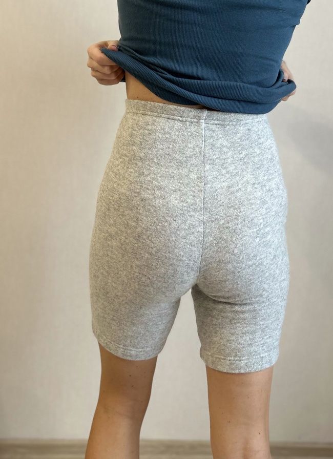 Women's warm knitted wool shorts with angora light grey melange, Gray, S
