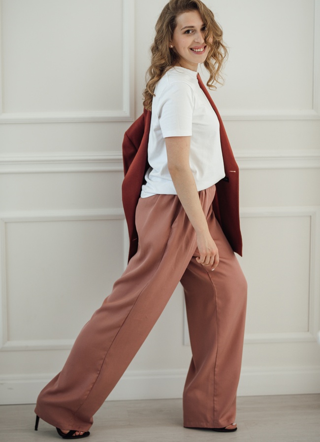 Palazzo pants with side pockets and partial elastic waistband, *S-8XL(10 days)