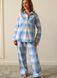 Warm women's pajamas with a blue and gray checkered SHIRT (home suit), *S-8XL(10 days)