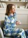 Warm women's pajamas with a shirt made of flannel in a blue-green cage, home clothes, S