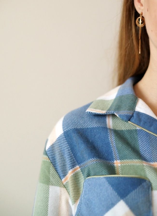 Warm women's pajamas with a shirt made of flannel in a blue-green cage, home clothes, *S-8XL(10 days)