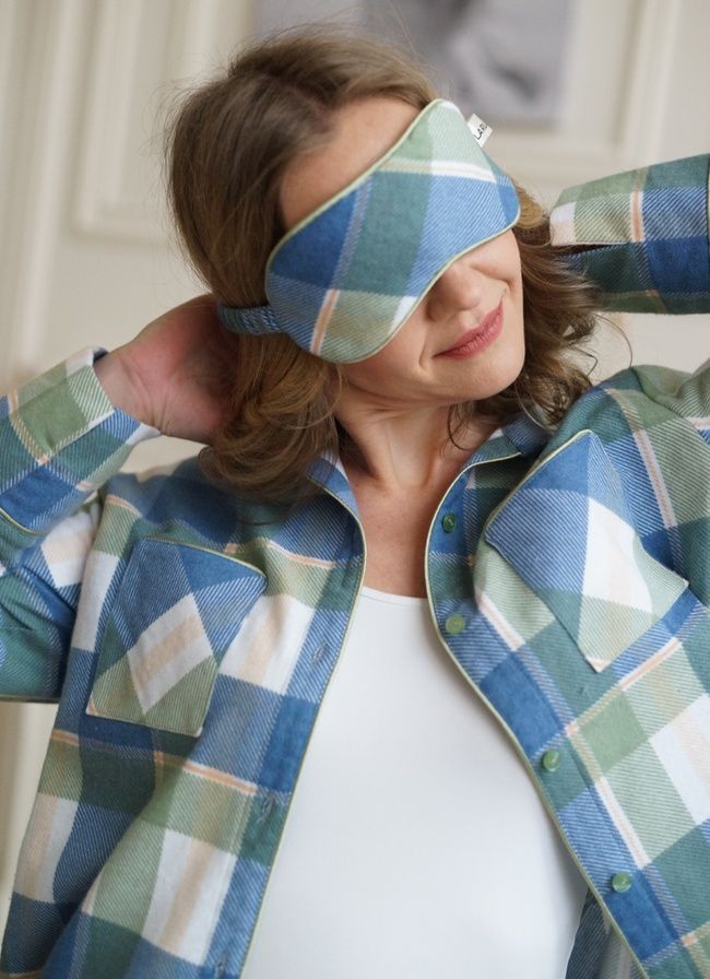Warm women's pajamas with a shirt made of flannel in a blue-green cage, home clothes, *S-8XL(10 days)