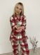 Warm women's pajamas with a jacket made of flannel in a red-beige cage, home clothes, L