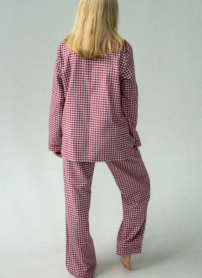 Warm women's pajamas with a jacket made of Italian flannel red checkered, home clothes, S