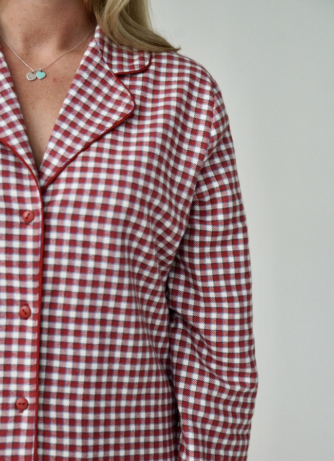 Warm women's pajamas with a jacket made of Italian flannel red checkered, home clothes, 3XL