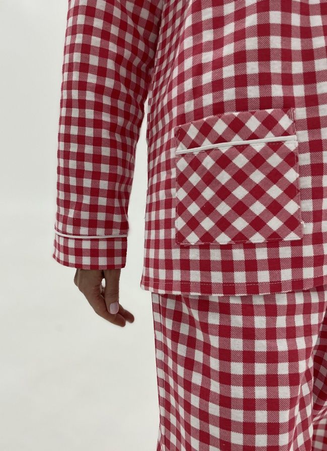 Warm women's pajamas with a jacket made of flannel in a red and white small cage, home clothes, *S-8XL(10 days)