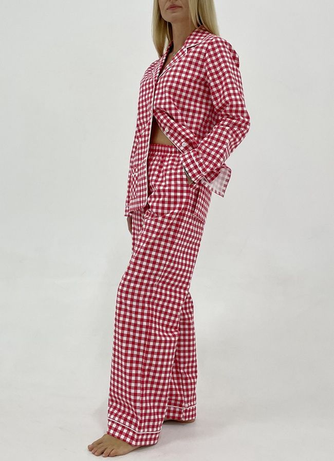 Warm women's pajamas with a jacket made of flannel in a red and white small cage, home clothes, *S-8XL(10 days)