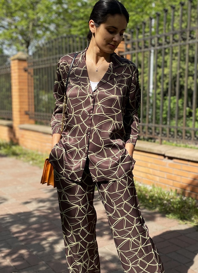 Pajama-style suit "Belgian chocolate" made of viscose satin, pajamas, S