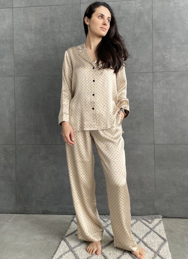 Pajama-style suit "Black Peas on Beige", XL