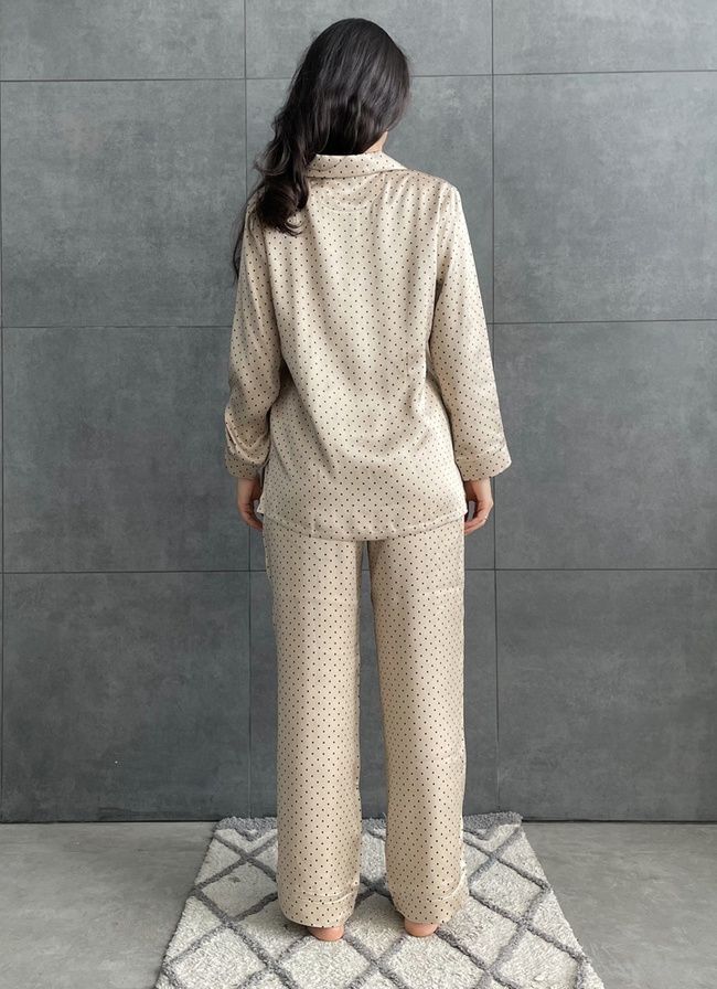 Pajama-style suit "Black Peas on Beige", XL