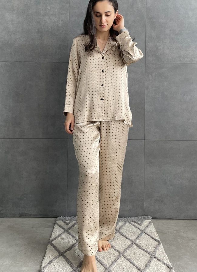 Pajama-style suit "Black Peas on Beige", XL