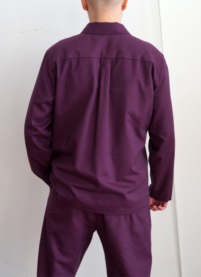 Men's pajamas made of Italian flannel "burgundy" in a small cage, home clothes, *S-6XL(10 days)