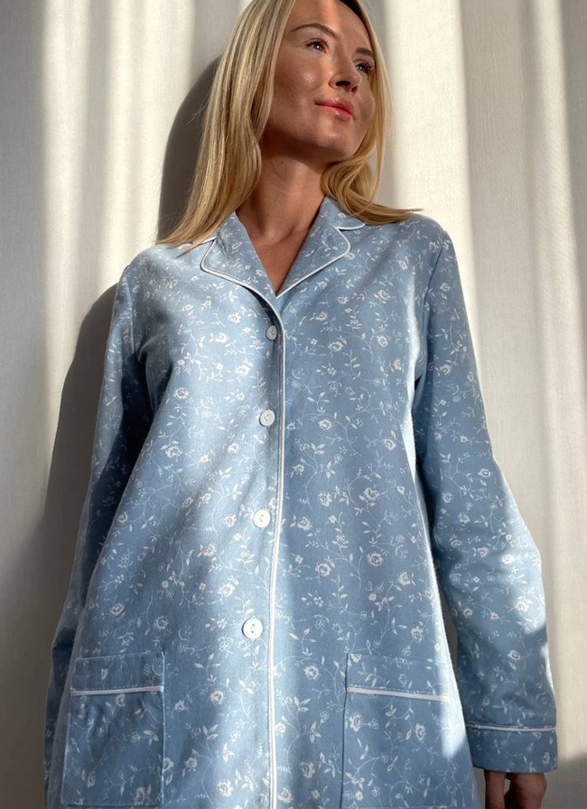 Warm women's pajamas with a jacket made of flannel blue with flowers, home clothes, *S-8XL(10 days)