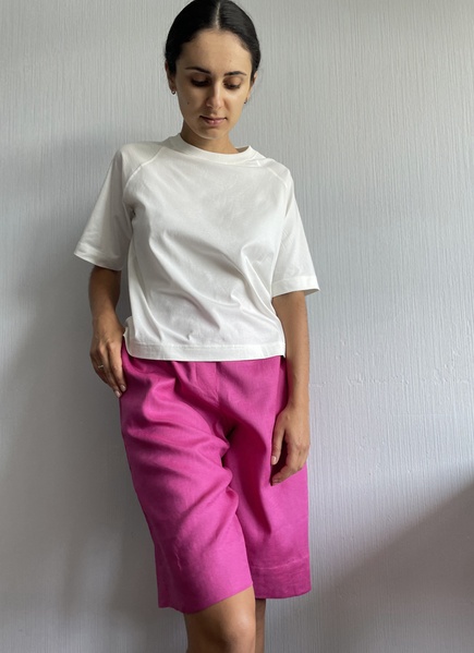 Bermuda shorts made of Italian linen, women's in fuchsia colour, S