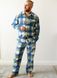 Men's warm winter pajamas in a blue-green cage, clothes for home, M